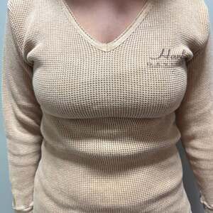 Harley Davidson Women's Beige Waffle Knit Thermal Long Sleeve Henley Top